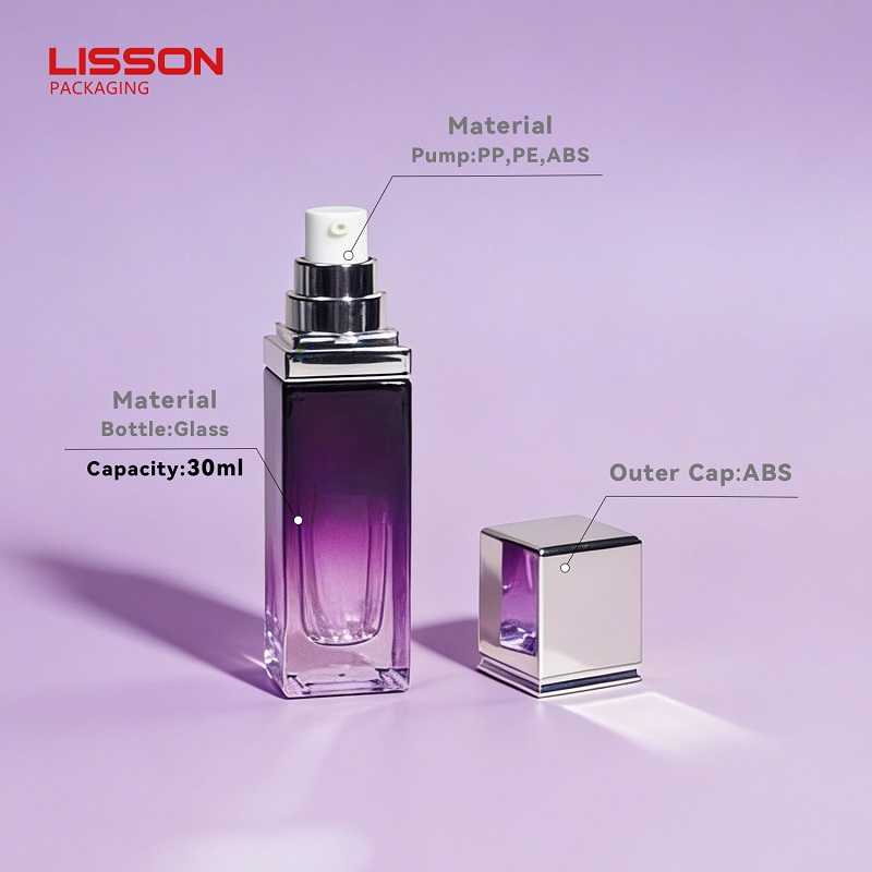 30ml Gradient Purple Square Glass Bottle with Snap Pump