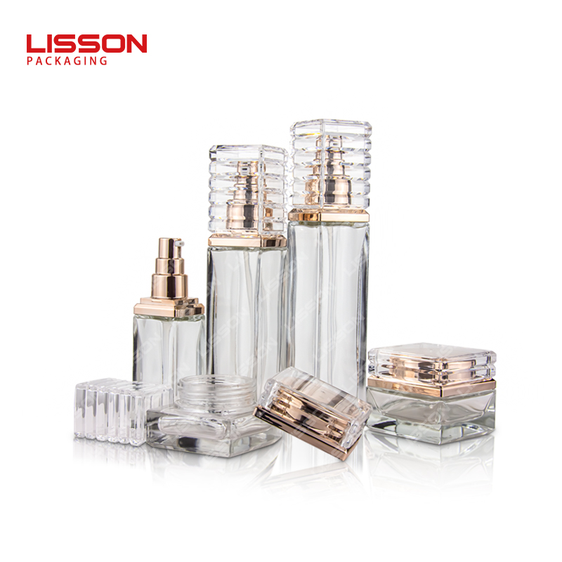 square cosmetic glass bottle set